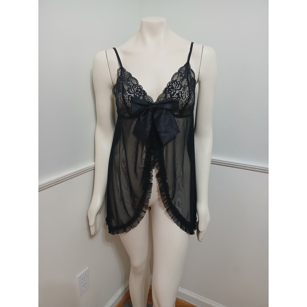 Medusa's Allure Black Lace Babydoll Chemise Bowknot Lingerie XL NWT